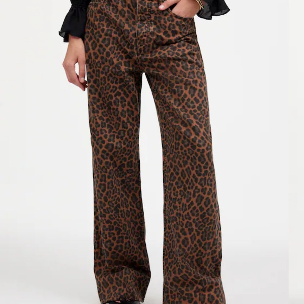Low slung baggy leopard jean